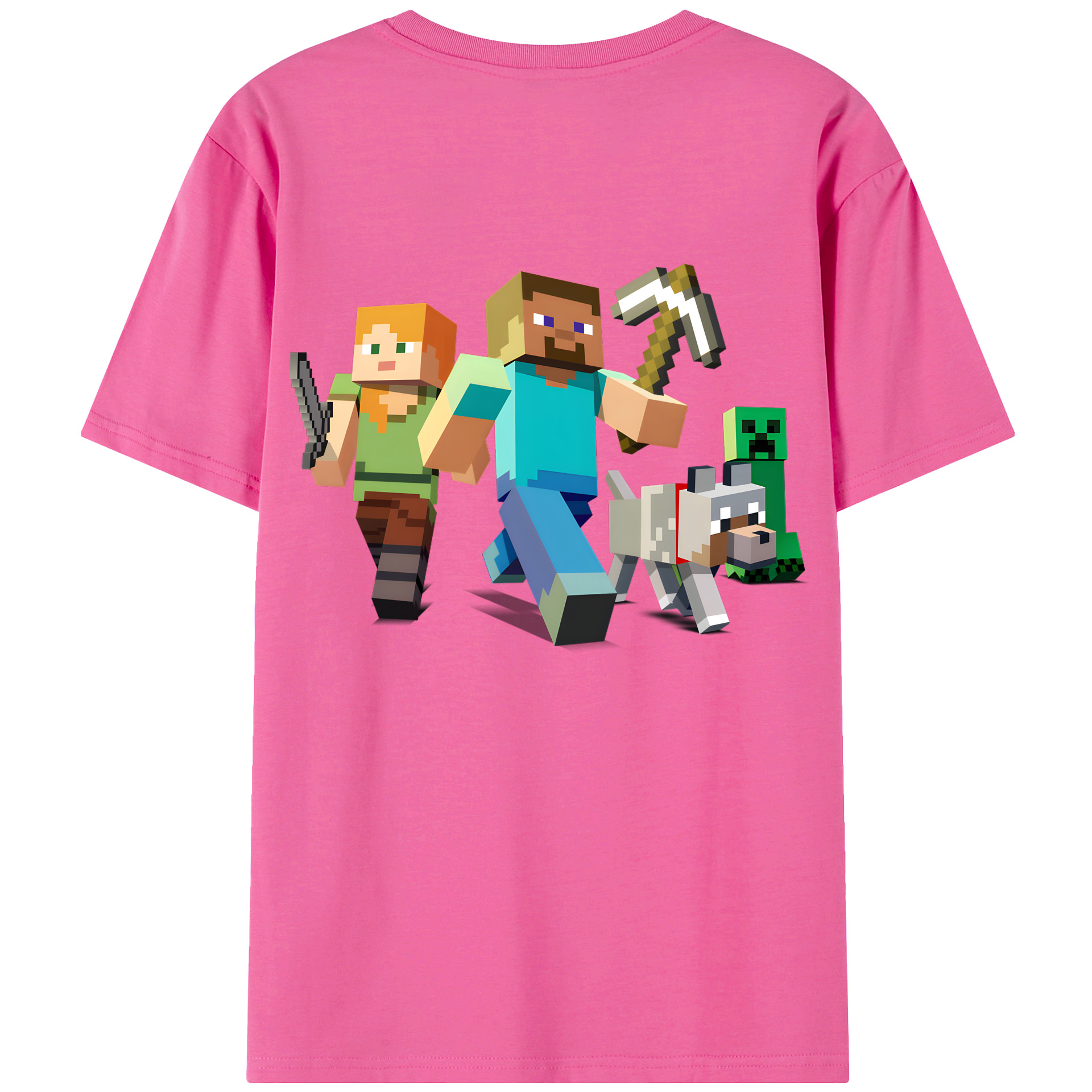 （画像用） マインクラフト ブロックの世界 Minecraft MC Block world レディース半袖Tシャツ(バックプリント)